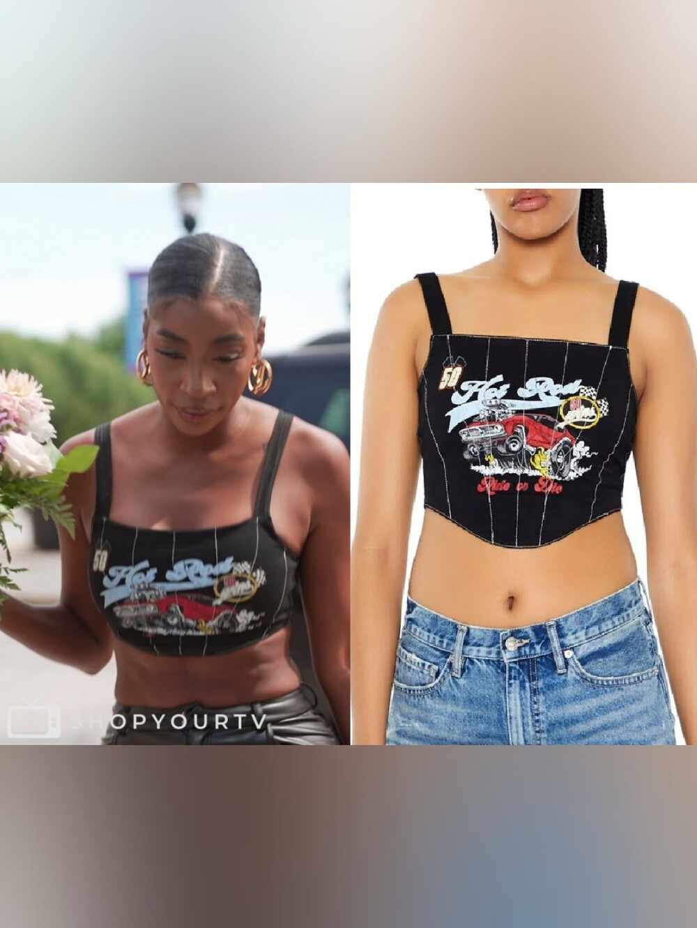 Women's Plus Size 2X Black Graphic Corset Crop Top